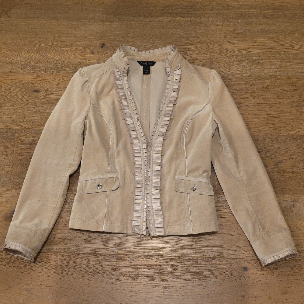 White House Black Market Tan Ruffled Blazer